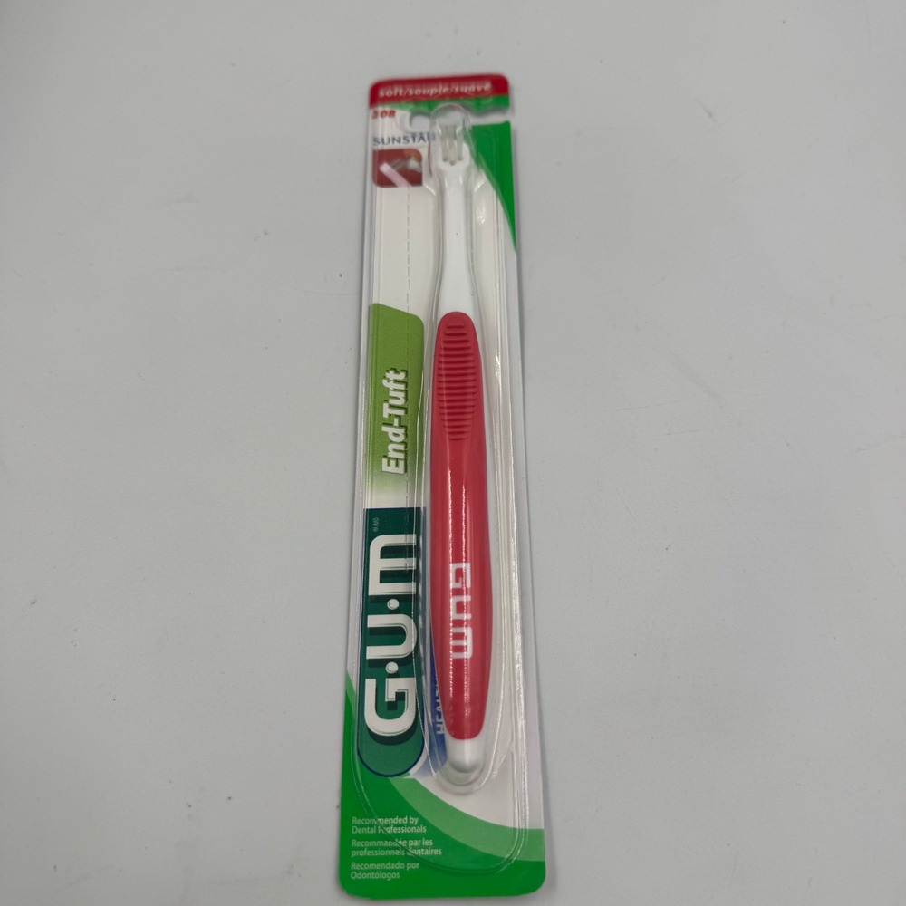 GUM End-Tuft Toothbrush 308 Soft Red/White Soft Bristles NEW